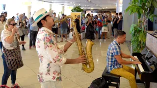 DANCE MONKEY improvised at the AIRPORT | Sax & Piano