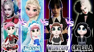 who Will Prevail: Harley Quiin Vs Frozen ELSA ❄️ Vs Wednesday Addams Vs EMMA || My Talking Angela 2