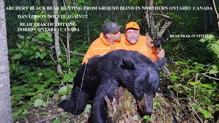 ARCHERY BEAR HUNT AT CLOSE RANGE AS BRUIN ALMOST JOINS THEM IN THE GROUND BLIND! DAN GIBSON WOW