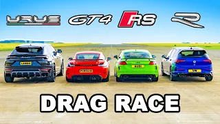 Lamborghini Urus v Audi TT-RS v Porsche GT4 v VW Golf R: DRAG RACE