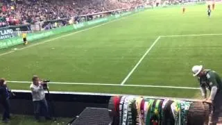 Timber Joey post goal saw with soccer ball