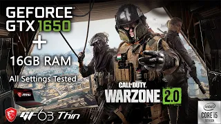 Warzone 2.0 - GTX 1650 - All Settings Tested - MSI GF63 Thin - 16GB Ram - 1080p