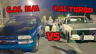 6.0l S10 and 4.8 Turbo S10 Go 1/4 Mile Drag Racing