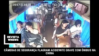 Câmeras de segurança flagram acide9nte grave com ônibus na China
