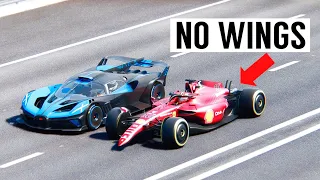 Ferrari F1 2022 NO WING vs Bugatti Bolide - Drag Race 20 KM