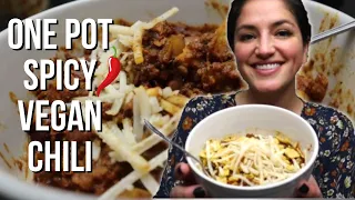 Easy One Pot Spicy Vegan Chili Recipe | 500 Calories & 29g Protein | Vegan Meals for Cold Weather |