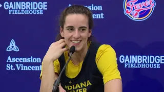 Indiana Fever's Caitlin Clark talks ahead of the home opener with the New York Liberty