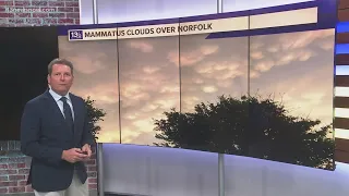 Mammatus clouds appear as storms move out to the ocean