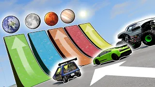 Which gravity will give you the highest ramp jump? (Moon, Earth, Mars, Jupiter, Sun) - BeamNG Drive