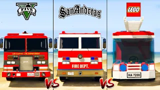 Fire Truck vs SA Fire Truck vs LEGO Fire Truck - GTA 5 Mods Which truck is better?