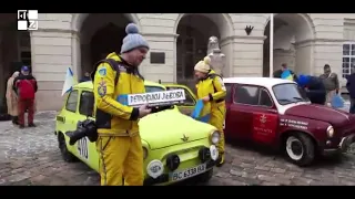 Урочистий старт української команди автомобілями «Запорожець» на змагання в Монте-Карло