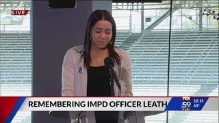 Tiana Leath, Officer Leath’s sister, speaks at funeral service