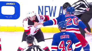 McLeod hits Zibanejad, Kreider challenges him to a fight and they drop the mitts