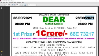 Lottery Sambad 8:00pm 28/09/2021 Evening Nagaland State Lottery Result Today Live pdf