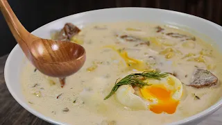 Potato soup with mushrooms - kulajda, a real Czech soup.