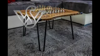 epoxy resin live edge table with chessboard design part 2