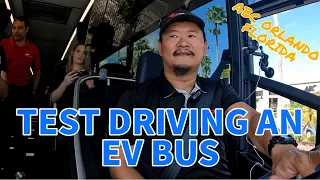 Test driving an ALL-ELECTRIC, EV bus at ABC in Orlando, Florida.