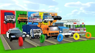 Car, Truck, Fire Engine, Milk Tank, Dump Truck Choose The Right Door With Tyre's 3D Vehicles Game