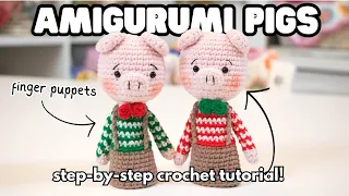 How to CROCHET AMIGURUMI PIG FINGER PUPPETS - Step-by-Step Tutorial