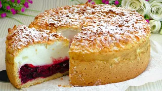 Cherry pie with soufflé cream, melts in your mouth! Simple and very tasty!