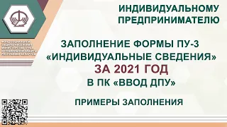 Индивидуальному предпринимателю. Заполнение формы ПУ-3 за 2021 год в ПК «ВВОД ДПУ».