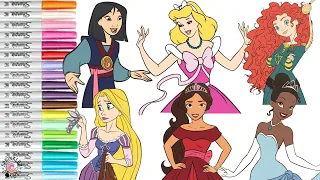 Disney Princess Coloring Book Compilation Rapunzel Merida Aurora Elena Mulan and Tiana