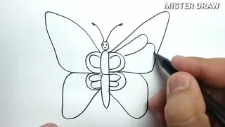 VERY EASY , How to turn letter B into BUTTERFLY cartoon , learn how to draw butterfly