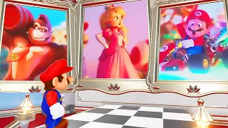 What happens when Mario enters Super Mario Movie Paintings in Super Mario Odyssey?