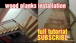 wood planks installation into concrete stair full tutorial#julyemz