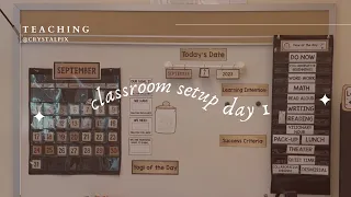 classroom set up day 1 📚✨🏫  | 4th Grade Neutral Disco Theme