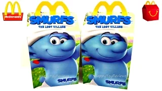 2017 McDONALD'S SMURFS HAPPY MEAL TOYS BOX UK HEFTY SMURF THE LOST VILLAGE MOVIE 3 FULL WORLD SET