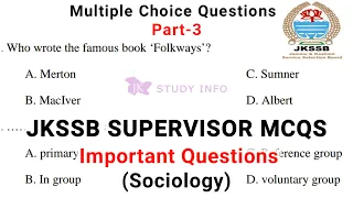 JKSSB Supervisor Important MCQS | Sociology Mcqs Part-3 | Jkssb Supervisor Specialization MCQS