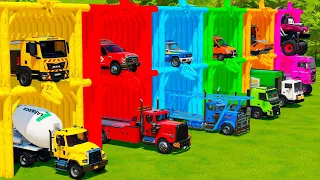 TRANSPORTING CONSTRUCTION VEHICLES, POLICE CARS & MONSTER TRUCK WITH BIG TRUCKS Farming Simulator 22