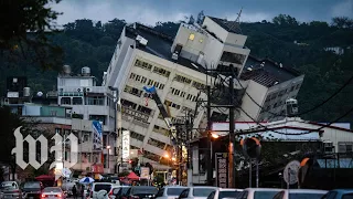 Cracked roads and a leaning hotel: Scenes from the Taiwan earthquake