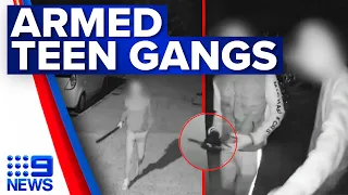 Disturbing footage has emerged of armed teenage gangs roaming Gold Coast streets | 9 News Australia