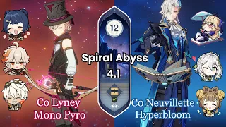 Spiral Abyss 4.1 C0 Lyney Mono Pyro & C0 Neuvillette Hyperbloom | Floor 12-9⭐Stars - Genshin Impact