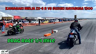 Kawasaki Ninja ZX-6 R vs Suzuki Hayabusa 1300 motorcycle drag race 1/4 mile 🏍🚦 - 4K UHD