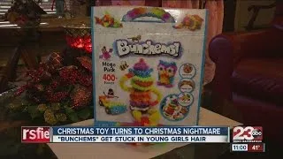 Christmas toy "Bunchems" get stuck in a local four year old girl's hair