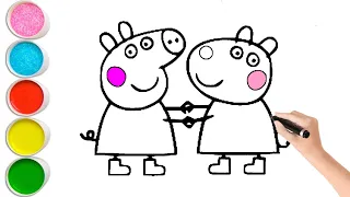 How to draw Peppa pig and Suzy sheep for Kids | Easy Peppa Drawing,Coloring,Painting, Satisfying art