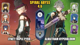 (F2P) Lyney Triple Pyro & Alhaitham Hyperbloom | Spiral Abyss 4.6 - Floor 12 | Genshin Impact