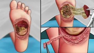 ASMR Remove maggot from hole diabetic foot ulcer | Treatment animation