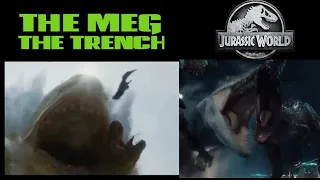 referencia a the meg 2 the trench a Jurassic world