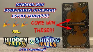 500 SUBSCRIBER GIVEAWAY ENTRY VIDEO!! Hidden Fates & Shining Fates ETB Pokemon Card Opening!!!