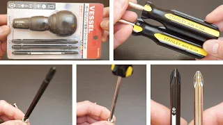 Vessel Ball-Grip JIS Japanese Industry Standard Screwdriver vs. USA Stanley Phillips [4K No Talking]