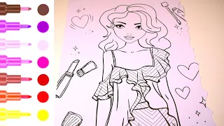 Learn coloring cute Girl | How to draw Girl step by step #drawing #coloring #painting#dress#forkids