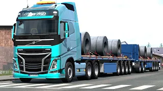 ETS 2 - Volvo FH + Flatbed HTC Trailers Transporting 48 Tons of Metal Coils