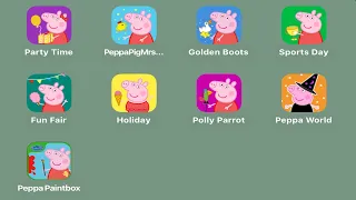 Peppa Pig Party Time,Happy Mrs Chicken,Golden Boots,Sports Day,Fun Fair,Holiday,World of Peppa Pig