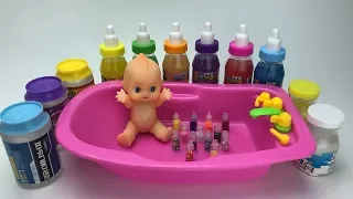 Mixing All My Glitter Slime Learn Colors Baby Doll Bath time Nursery Rhymes | ToyCookie