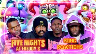 FNAF NOOBS REACTS TO FIVE NIGHTS AT FREDDY'S Songs 4-7 BY The Living Tombstone