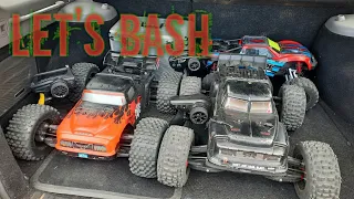 Arrma, Corally and Traxxas BMX track bash. Some damage!